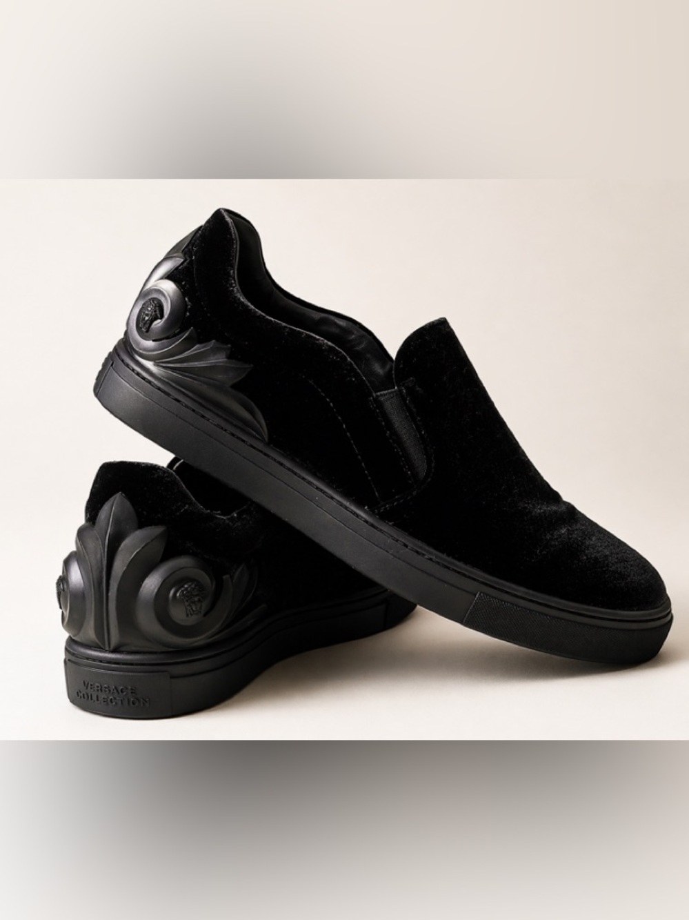 Versace Collection Medusa Heel Slip-On Sneakers Black Velvet EU 44 Men’s 10.5